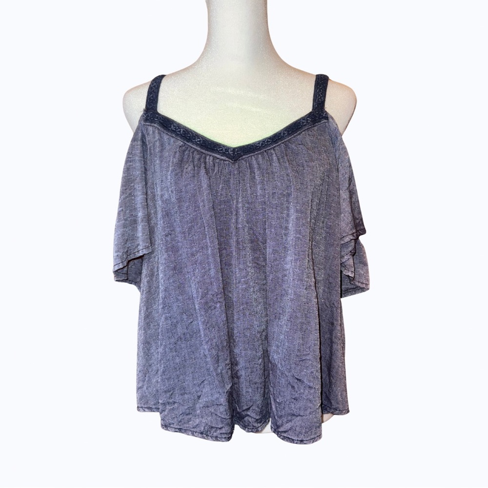 5️⃣Altar'd State Women's Cold Shoulder Top - Blue Gray